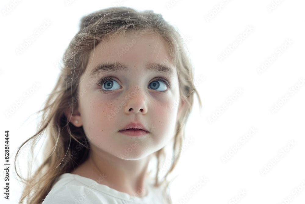  Lonely little girl in white isolation 