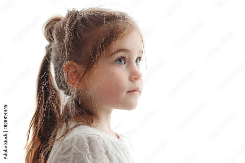 Lonely little girl in white isolation Lonely little girl in white isolation