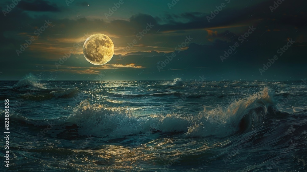 Fototapeta premium full moon on sea to night