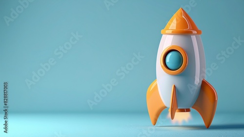 Colorful toy rocketship standing still on a blue background  symbolizing innovation  exploration  and creativity in a minimalist design.