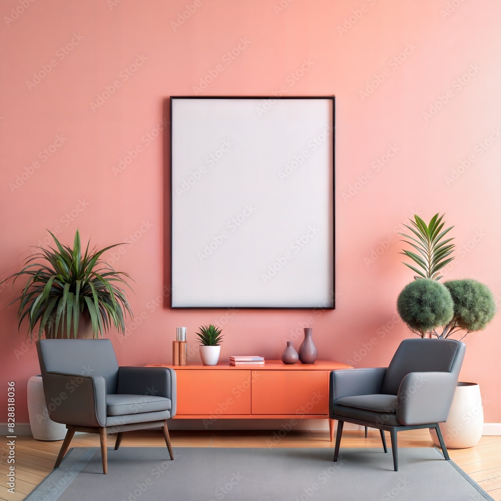 mock up poster frame in modern interior background, living room, Contemporary style, 3D render, 3D illustration mock up poster frame in modern interior background, living room, Contemporary style, 3D render, 3D illustration