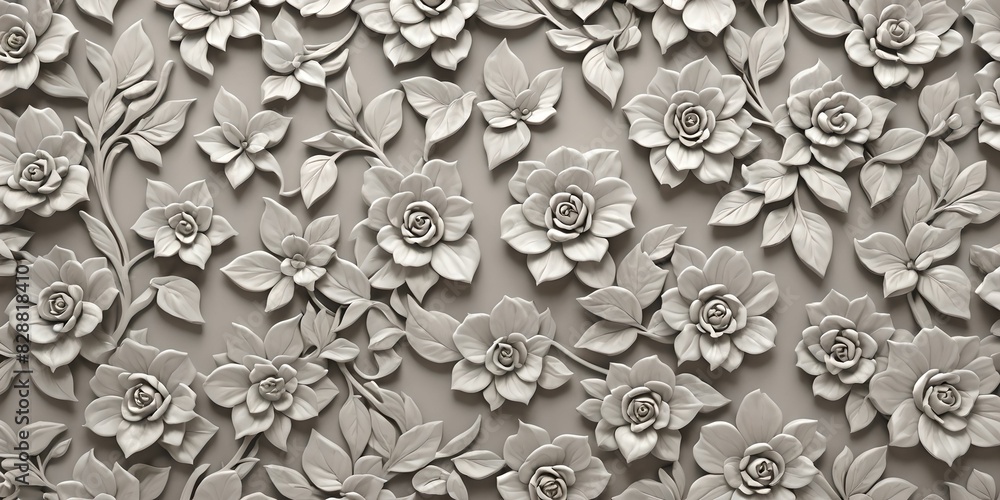 wallpaper representing a pattern with flowers and leaves of random colors in relief.
wallpaper representing a pattern with flowers and leaves of random colors in relief.