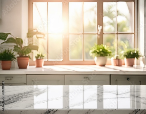 an empty marble table in a workshop interior Emphasizing the inspiring and bright atmosphere   living room with window