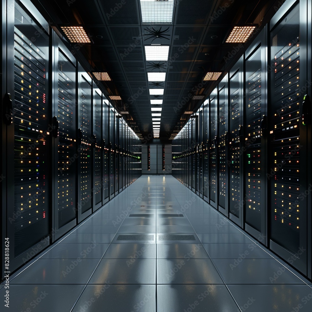Fototapeta premium Server room with rows of server racks