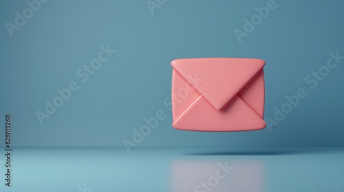Floating pink envelope on a blue background representing communication, email, or message. Ideal for business or social media themes.