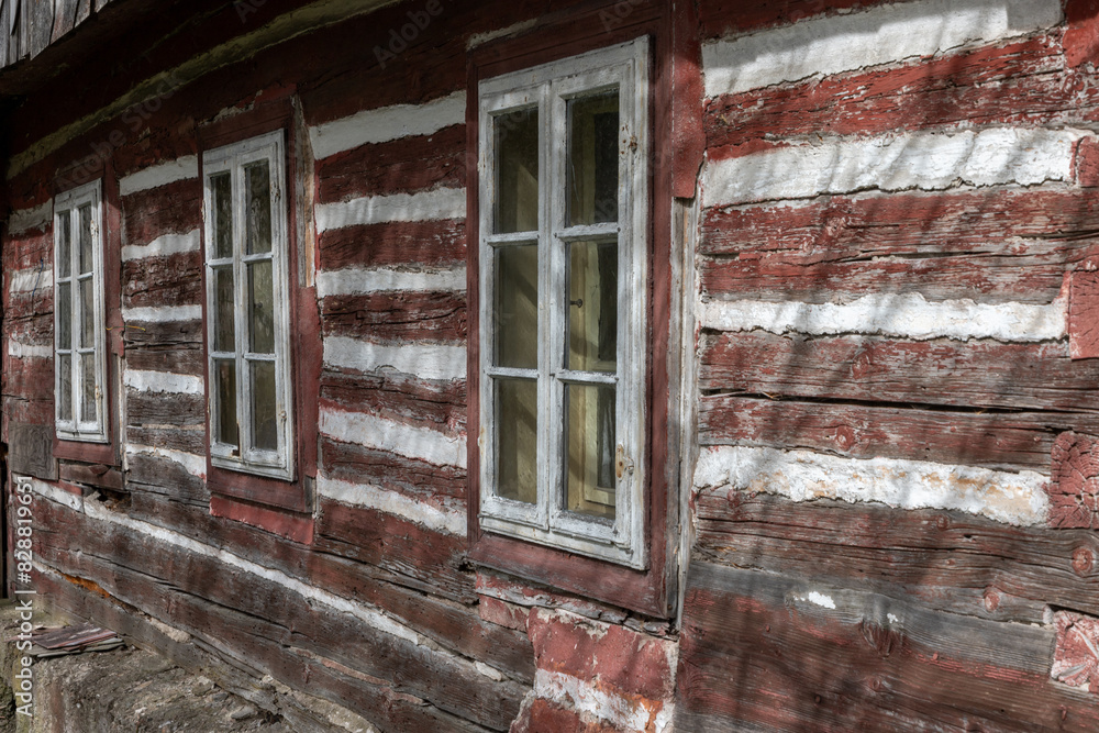detail of a historic rural log cabin