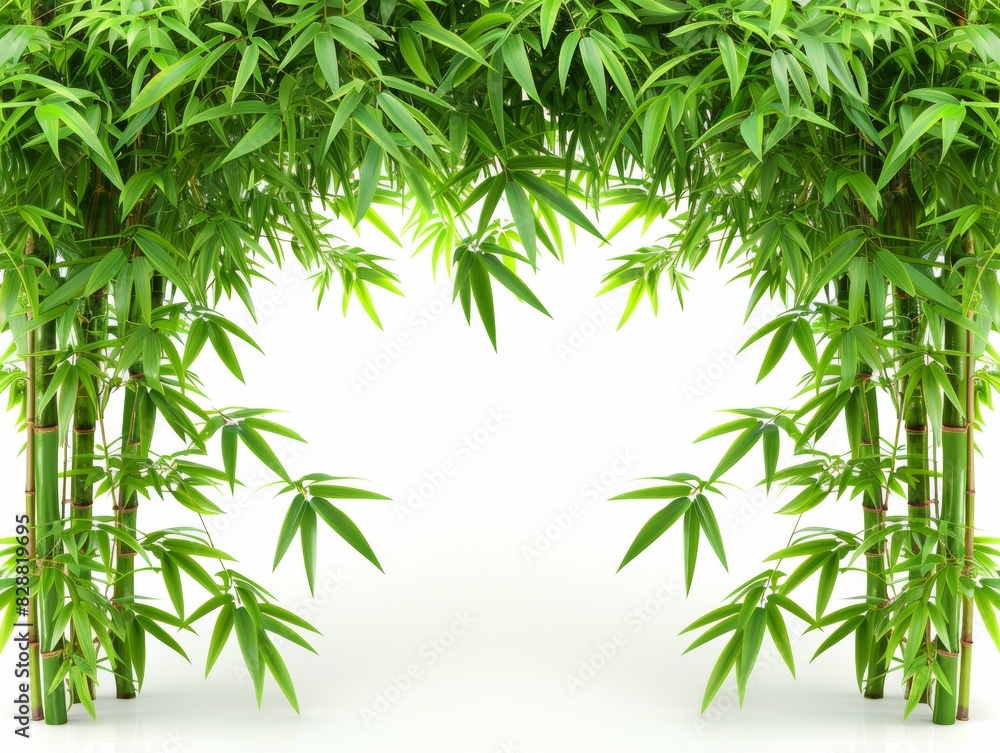 Serene bamboo stalks and leaves form a natural frame on a white background. Ideal for nature, relaxation, and tropical themes. Serene bamboo stalks and leaves form a natural frame on a white background. Ideal for nature, relaxation, and tropical themes.