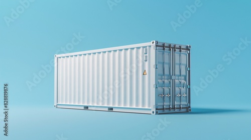 Isolated white shipping container on a blue background, representing logistics, transportation, and global trade in a modern context.