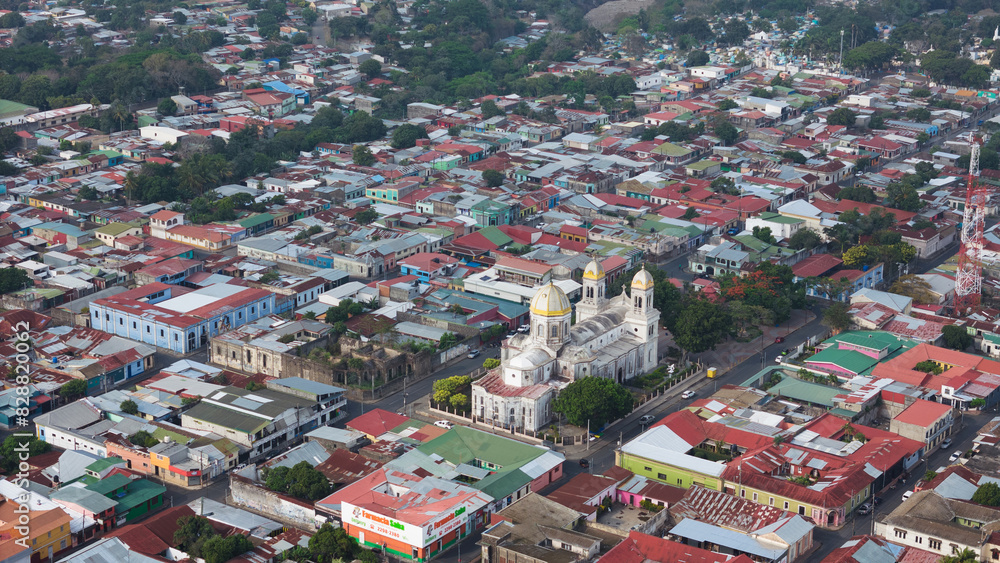 Central park with church in Diriamba city