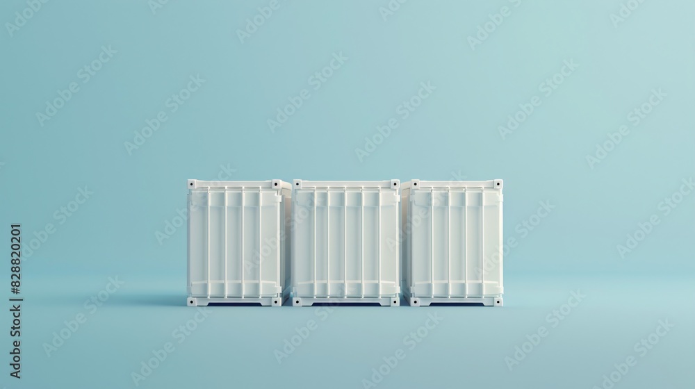 Minimalist composition of three white radiators against a light blue background, portraying modern home heating on a blue surface. Minimalist composition of three white radiators against a light blue background, portraying modern home heating on a blue surface.