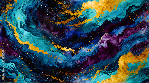 Tło kosmosu, intensywne kolory błękitu granatu i fioletu, złoto przebijające  © AltisArt