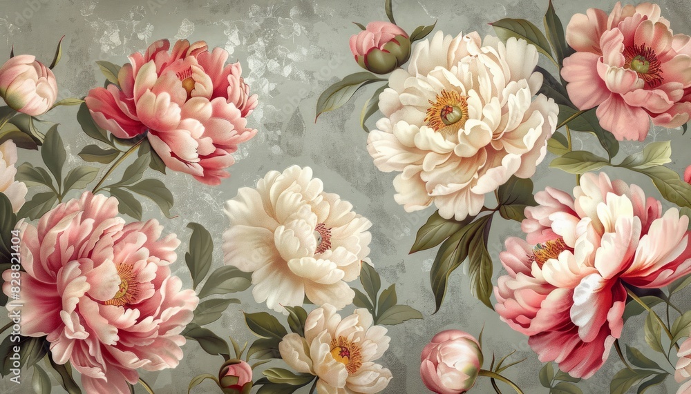 Illustration seamless boho floral pattern with pink peony flowers. Retro collage pattern. Contemporary print for wedding stationary, greetings, wallpapers, fashion, backgrounds, textures Illustration seamless boho floral pattern with pink peony flowers. Retro collage pattern. Contemporary print for wedding stationary, greetings, wallpapers, fashion, backgrounds, textures