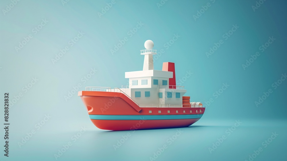 Model of a red and white ship with a blue stripe, set against a smooth gradient background, symbolizing travel and adventure. Model of a red and white ship with a blue stripe, set against a smooth gradient background, symbolizing travel and adventure.