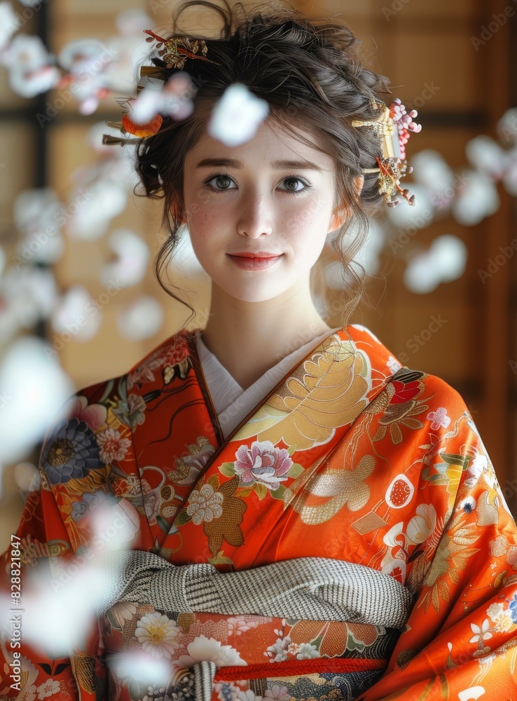 A beautiful Japanese woman wearing a kimono A beautiful Japanese woman wearing a kimono