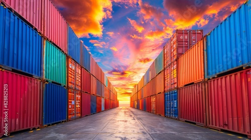 Wallpaper Mural Stacked overseas shipping containers for efficient logistics and supply chain management Torontodigital.ca