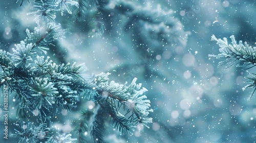 Enchanting Icy Bough A Serene Winter Wonderland of Glistening Crystals and Drifting Snowflakes © Rudsaphon