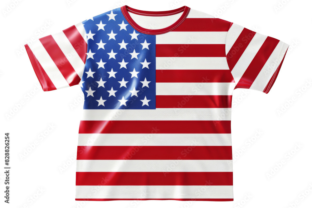 Fototapeta premium Patriotic t-shirt, isolated on solid white background, PNG di-cut style, realistic photo style, object as model