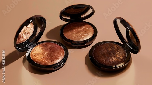 A set of bronzer compacts with a shimmering effect