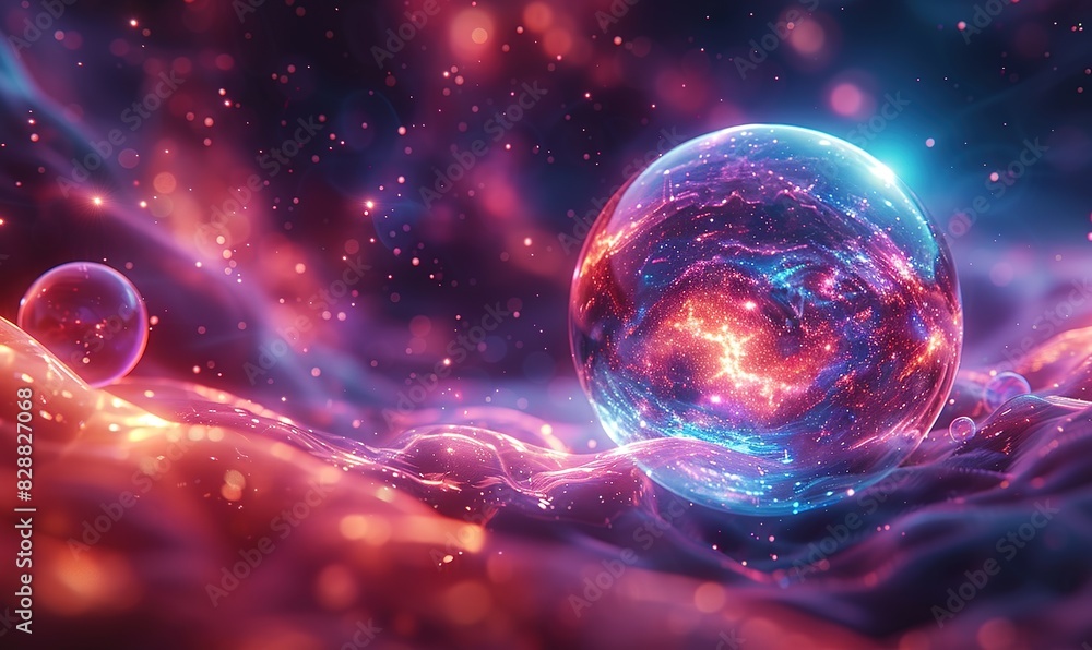 Shiny Bubble ball background with Beautiful Galaxy view Shiny Bubble ball background with Beautiful Galaxy view