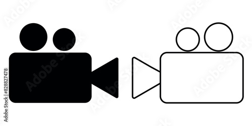 Set of fill and outline Video camera symbol or movie sign. Movie or video camera icon. vector illustration isolated.