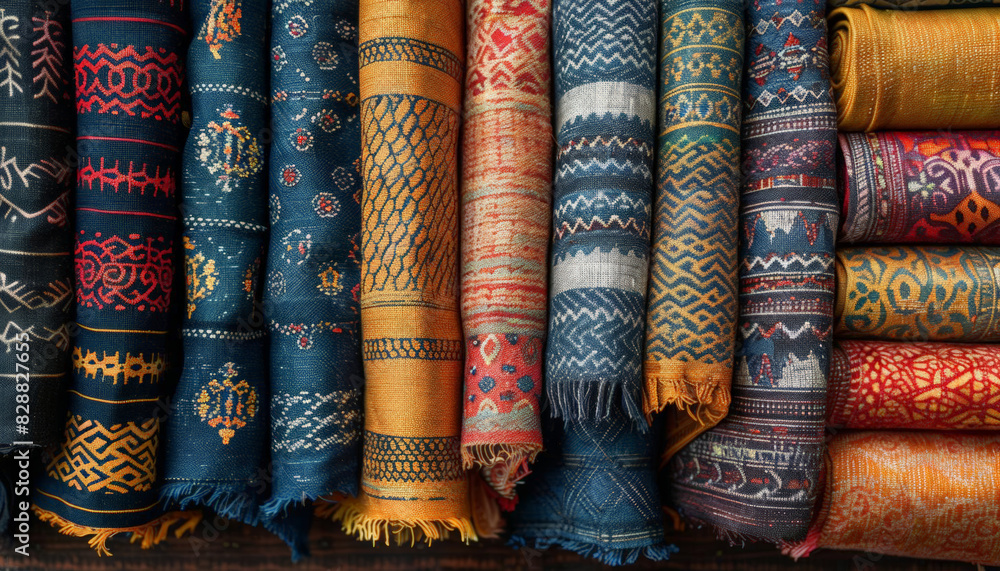 Textile patterns from around the world laid out to display their intricate designs and cultural significance Textile patterns from around the world laid out to display their intricate designs and cultural significance