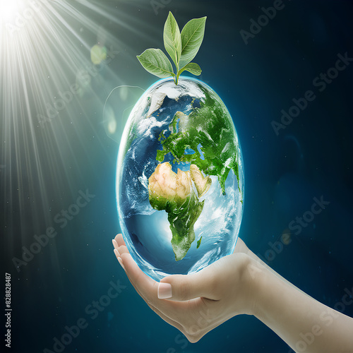 hands holding a earth. AI Generated.