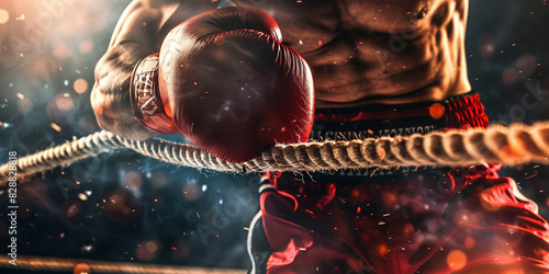 Boxer fighting with his gloves and boxing in the dark
