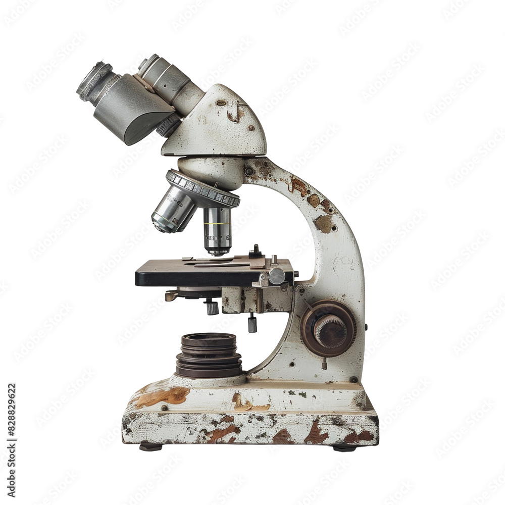 Fototapeta premium Antique microscopes, vintage scientific instruments, used for magnification and research