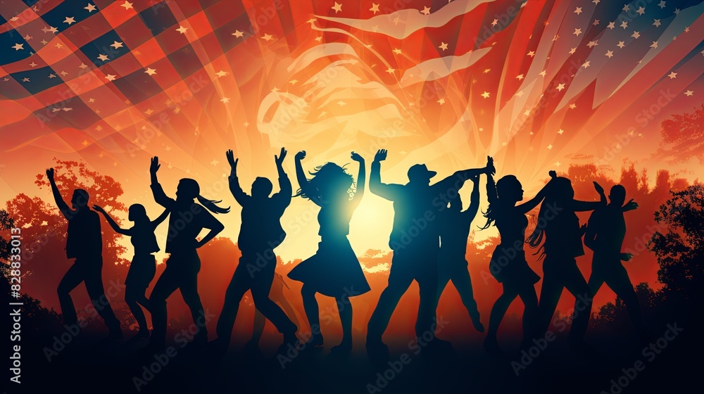 Patriotic Celebration Silhouettes at Sunset Patriotic Celebration Silhouettes at Sunset