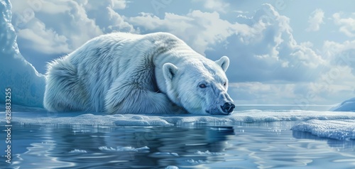 Polar bear resting on ice close up, Arctic beauty, realistic, Composite, icy tundra backdrop