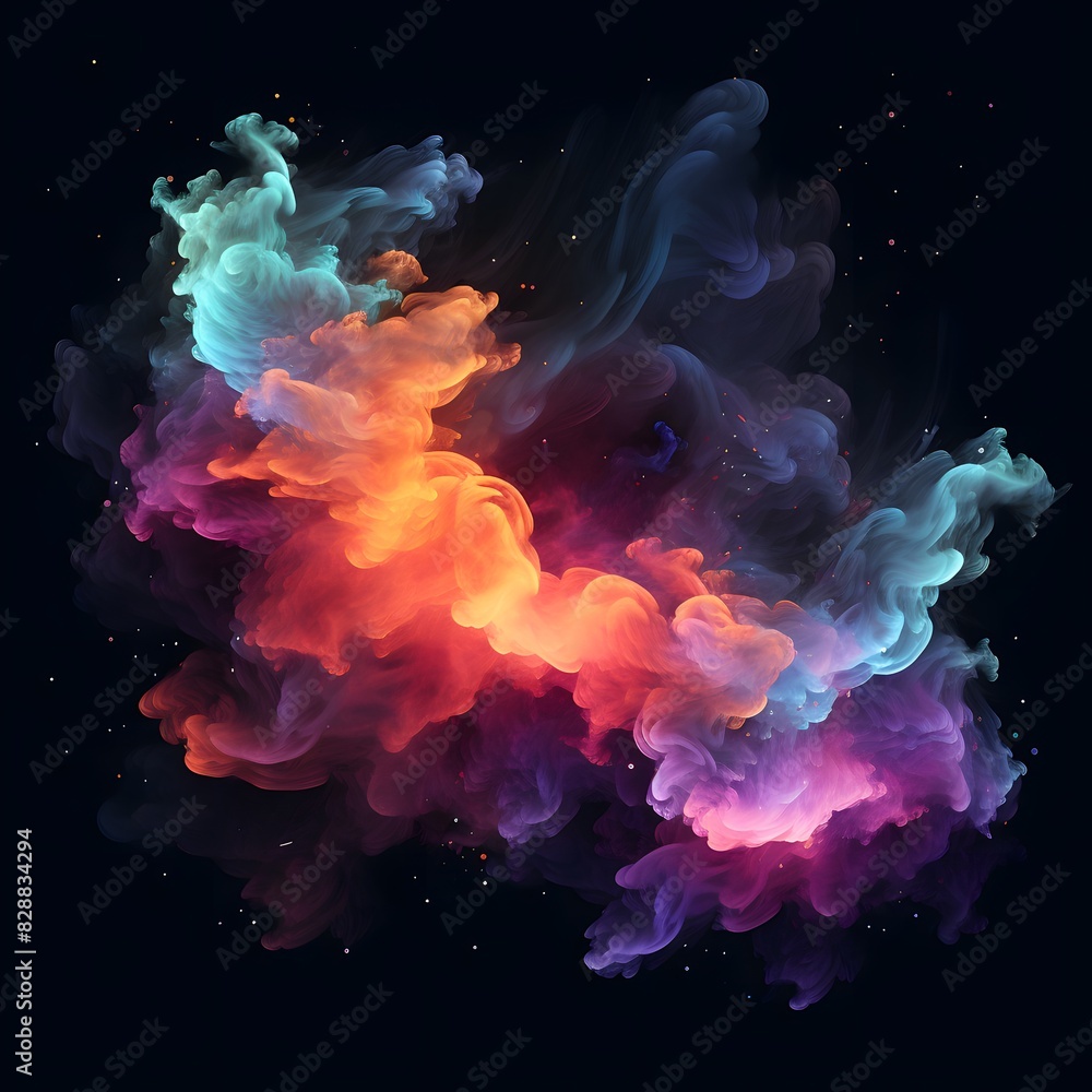 Fototapeta premium Colorful abstract cloud on black background. Generative AI.