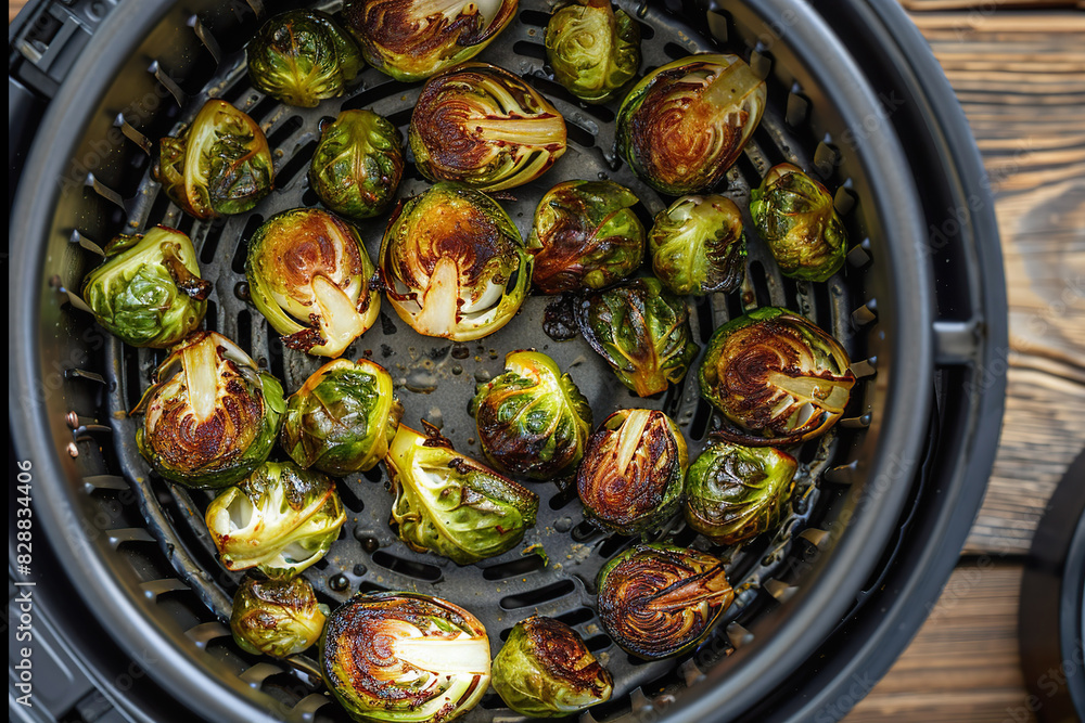 Fototapeta premium Air Fried Brussels Sprouts Top View for Healthy Snacks