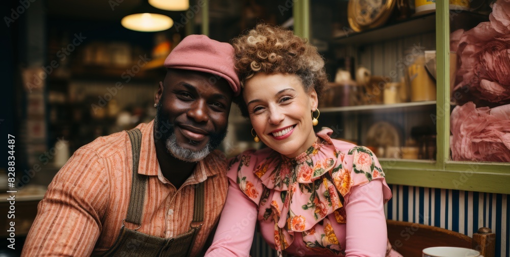 Joyful Moment at Restaurant: African American Man and Woman Smiling Joyful Moment at Restaurant: African American Man and Woman Smiling
