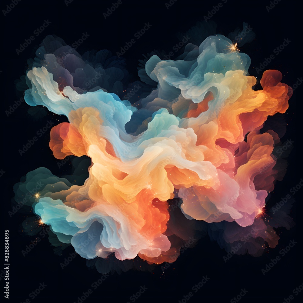 Fototapeta premium Colorful abstract cloud on black background. Generative AI.