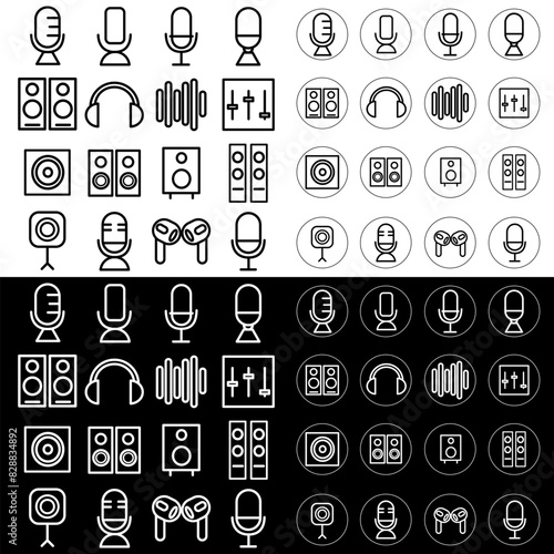 64 flat and minimal audio and music studio icons set