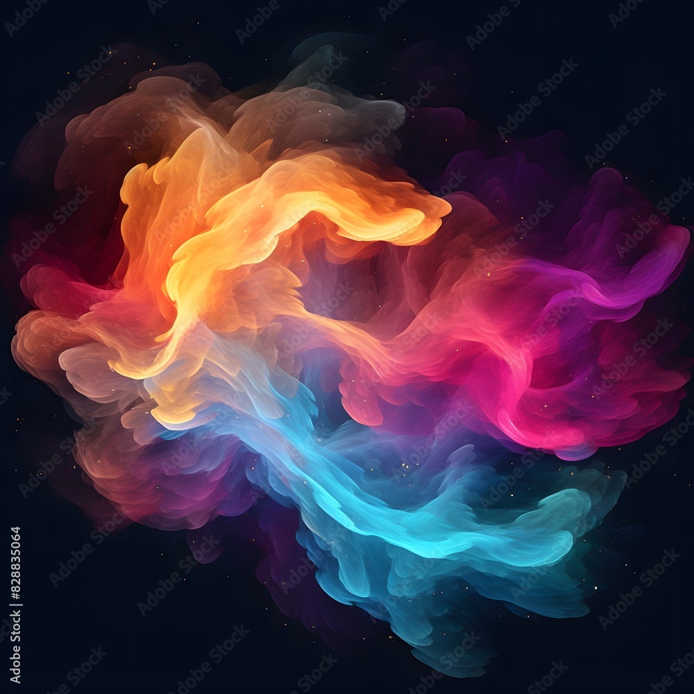Fototapeta premium Colorful abstract cloud on black background. Generative AI.