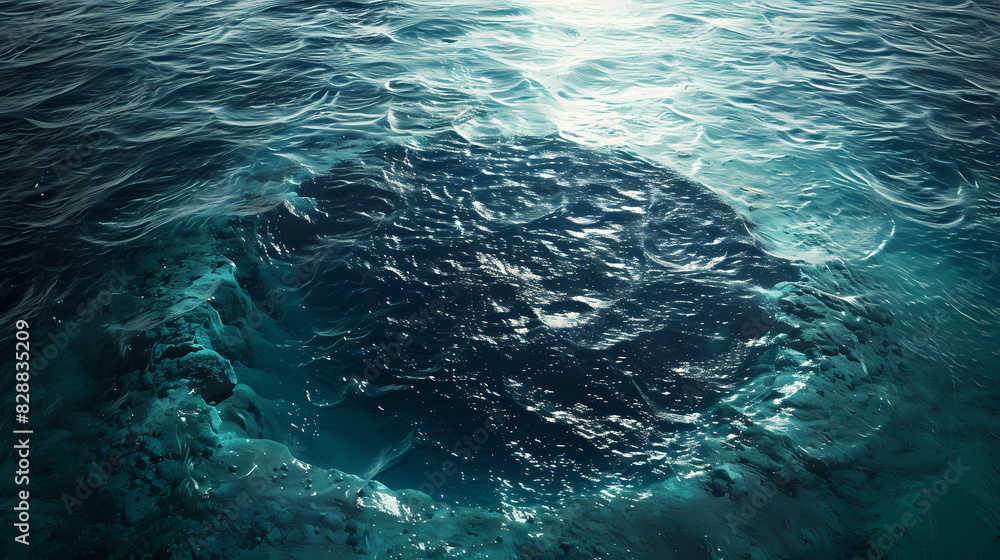 Obraz premium Seen from above, there is a deep, dark hole in the ocean floor