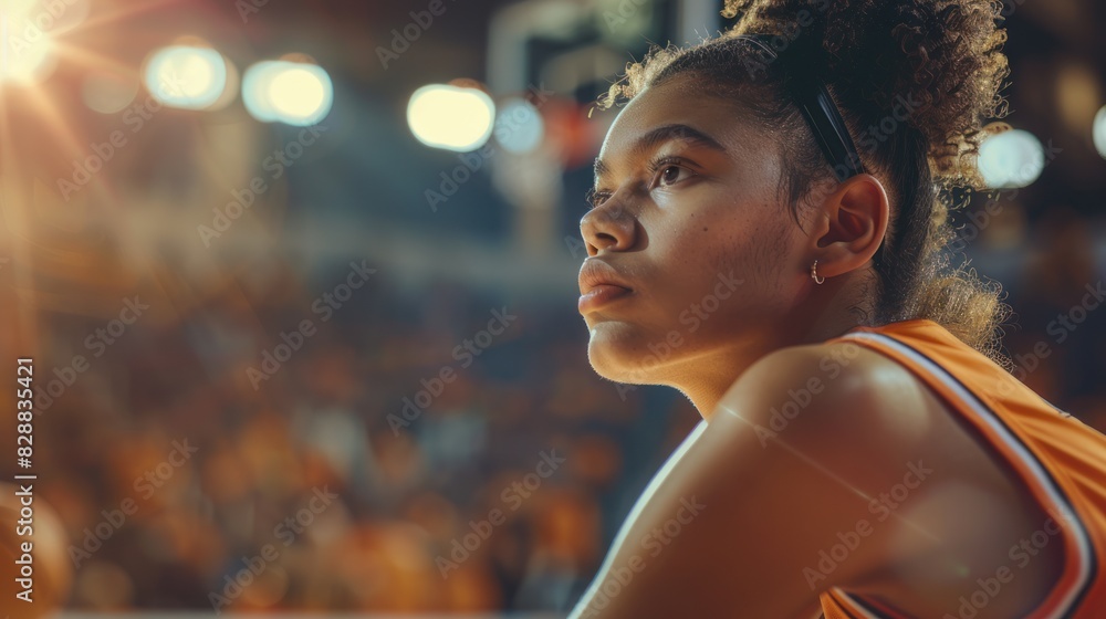 Portrait of African American basketball player, showing her dedication and love for the game. Portrait of African American basketball player, showing her dedication and love for the game.