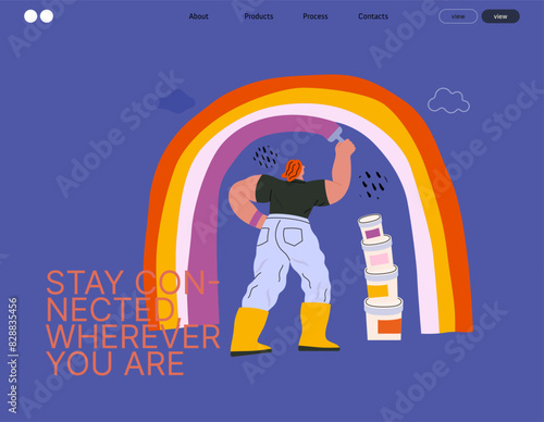 Life Unframed: Rainbow artist -modern flat vector concept illustration of a man drawing a rainbow. Metaphor of unpredictability, imagination, whimsy, cycle of existence, play, growth and discovery