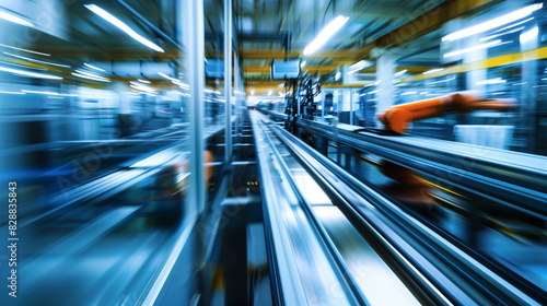 Motion Blur Photo of Robotics in Action, in a Manufacturing Facility, with Blurred Motion Effects, from a Motion Blur Angle, Capturing Dynamic Movement and Efficiency
