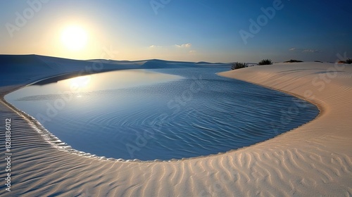 Fototapeta Naklejka Na Ścianę i Meble -  Lencois Maranhenses National Park. A dazzling landscape of dunes and rain lakes. Natural rainwater pool in white sand desert. Nature and travel concept.