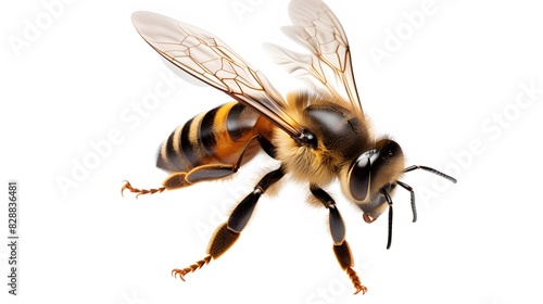 Realistic honey bee on a white background. Generative AI.