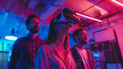 Portrait Photo of AI Entrepreneurs, in a Startup Incubator, with Entrepreneurial Lighting, from an Eye-Level Angle, Capturing the Spirit of Innovation in Technology Startups