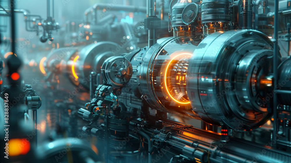 Realistic visualization of technology and engineering with intricate machinery and advanced robotics set futuristic cityscape and neon lights Realistic visualization of technology and engineering with intricate machinery and advanced robotics set futuristic cityscape and neon lights