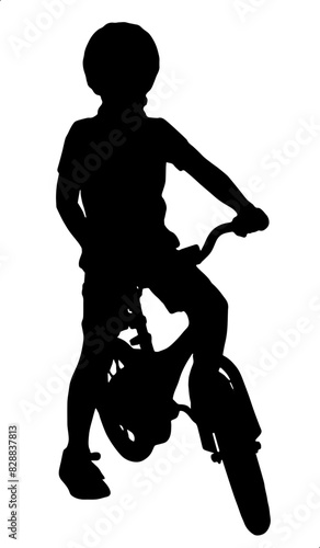 Silhouette Illustration of a child riding a bike of vector