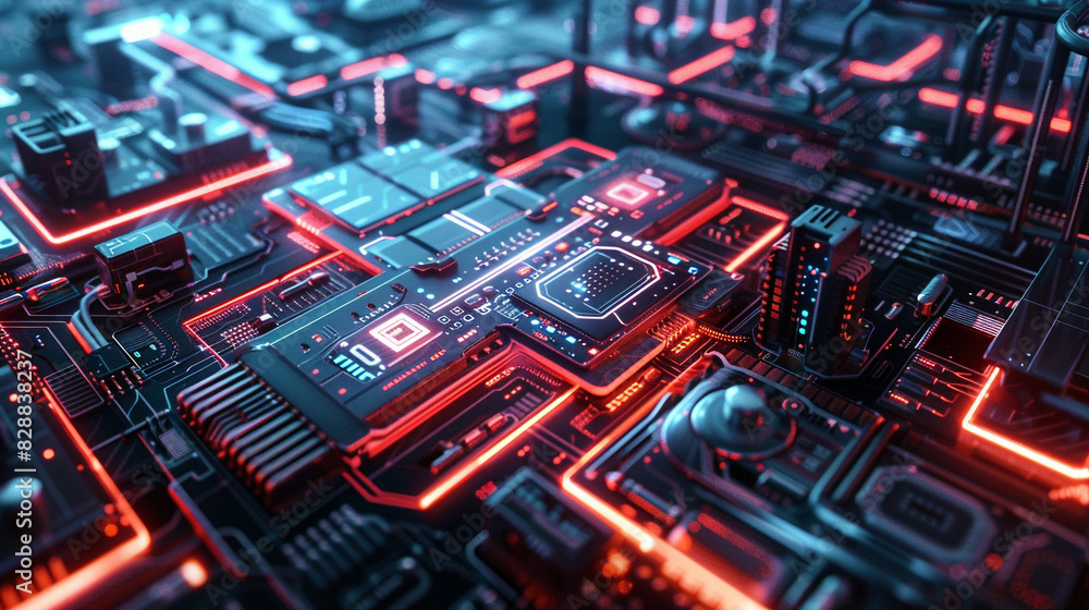 Sleek and futuristic depiction of technology and engineering featuring minimalist design with intricate details against a background of glowing neon lights and digital displays Sleek and futuristic depiction of technology and engineering featuring minimalist design with intricate details against a background of glowing neon lights and digital displays