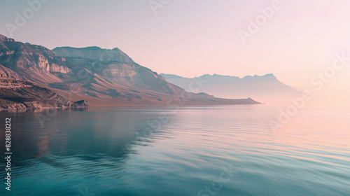 A beautiful mountain range with a calm lake in the foreground