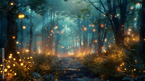 Enchanted Forest with Glowing Fireflies at Twilight
