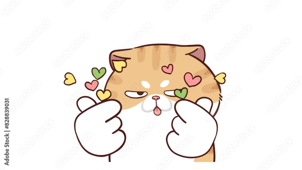 Animated Funny Cat Making Mini Heart Gesture - White Background Animated Funny Cat Making Mini Heart Gesture - White Background