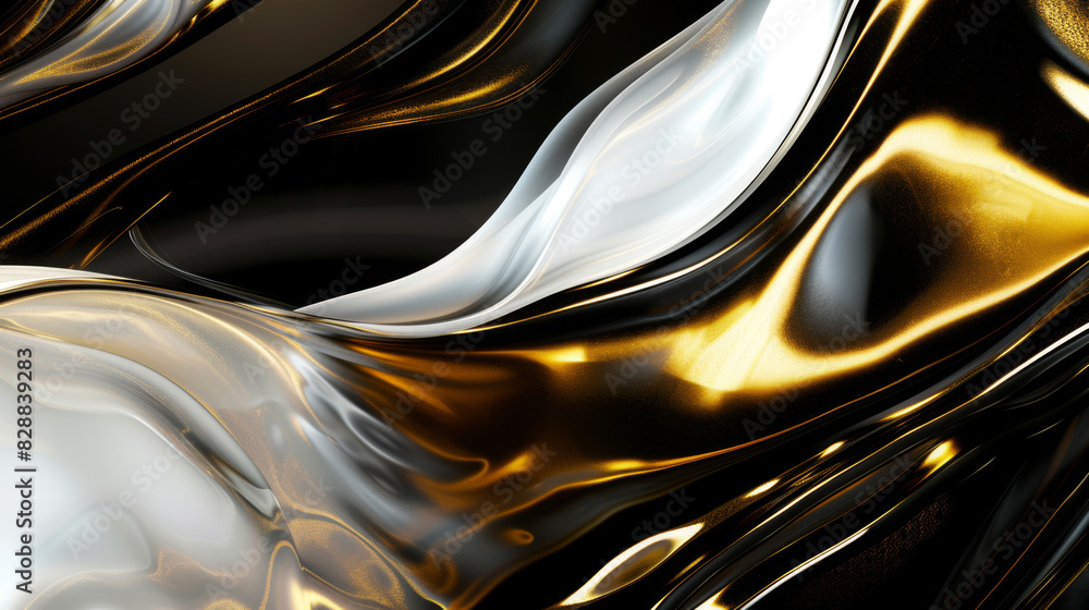 A gold and white wave pattern with a shiny, metallic look A gold and white wave pattern with a shiny, metallic look